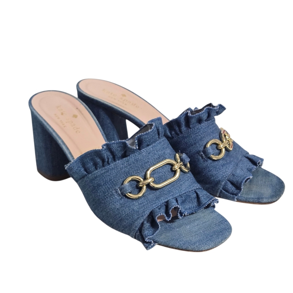 Kate Spade New York Brie Kiltie Denim Slide Sandals. Womens  Size US 7